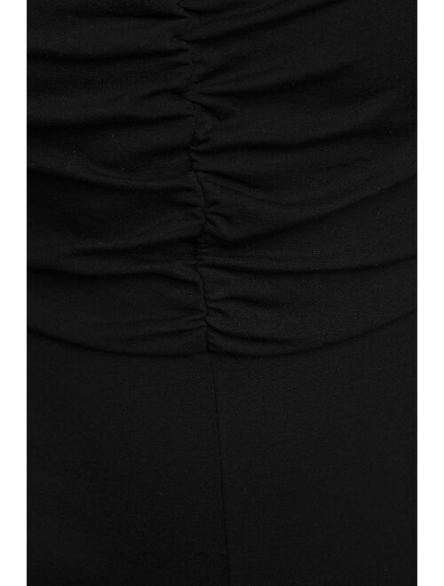 Lulus Impress Release Black Off-the-Shoulder Puff Sleeve Jumpsuit