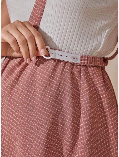 SHEIN Maternity Button Front Plaid Suspender Skirt