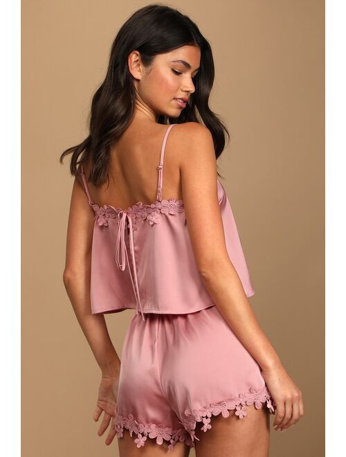 Lulus Ready for Bed Dusty Rose Satin Two-Piece Sleep Set