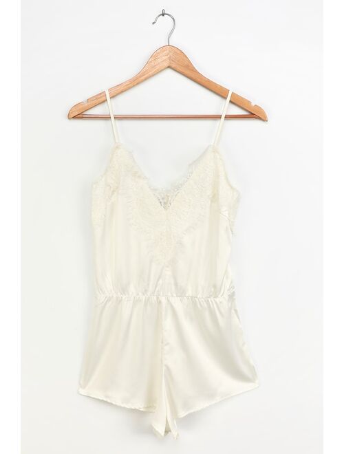 Lulus Be My Love White Satin Lace Lounge Romper