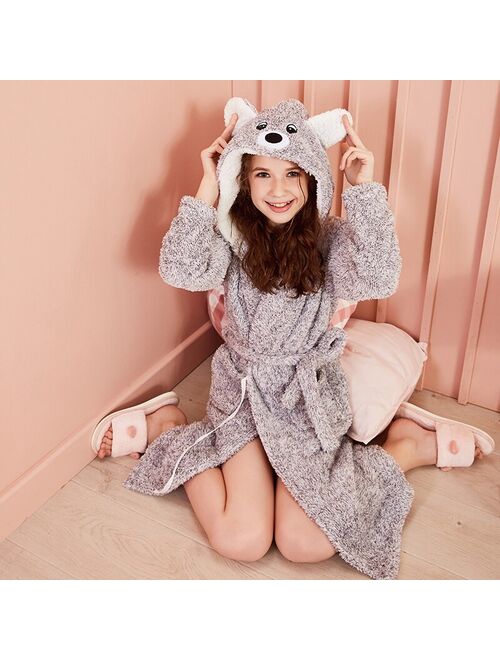 Kids Bathrobe Solid Color Cartoon Hoodies Girls Sleepwear Bath Towels Kids Soft Bathrobe Pajamas 4-13 Years Children's Clothing