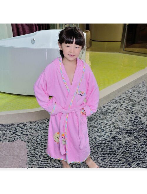boys bathrobe kids hooded poncho towel pink bathrobe for girls roupao blue bath robe green loose cotton pajamas baby bath robes