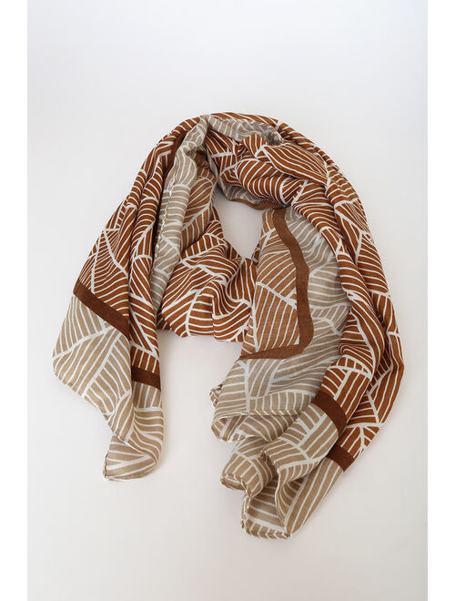 Lulus Shape Things Up Brown Print Swim Cover-Up Scarf