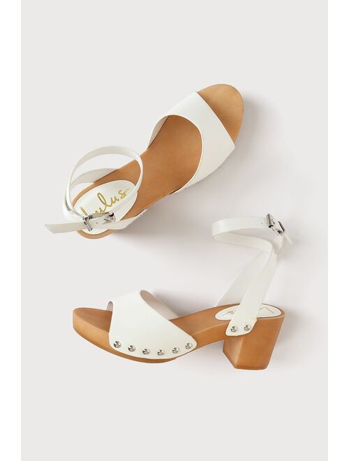 Lulus Sansa White Ankle Strap Platform Sandals