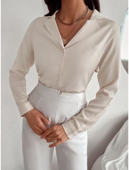 Shein Solid Button Front Blouse