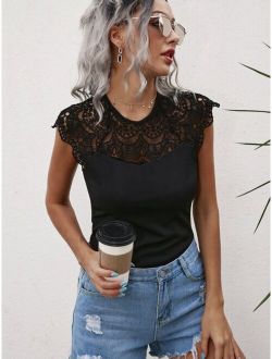 Solid Guipure Lace Panel Top