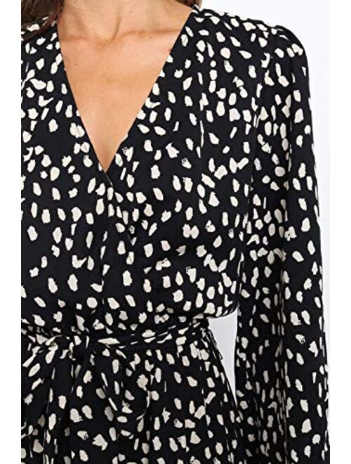 MITILLY Women's Boho Leopard Print Ruffle Long Sleeve V Neck Casual Flowy Party Maxi Dress
