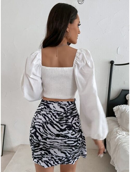 Shein Solid Shirred Back Crop Blouse