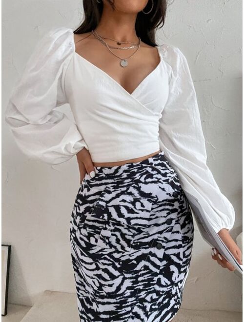 Shein Solid Shirred Back Crop Blouse