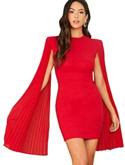 Women's Elegant Cloak Sleeve Mini Bodycon Cape Dress Plain
