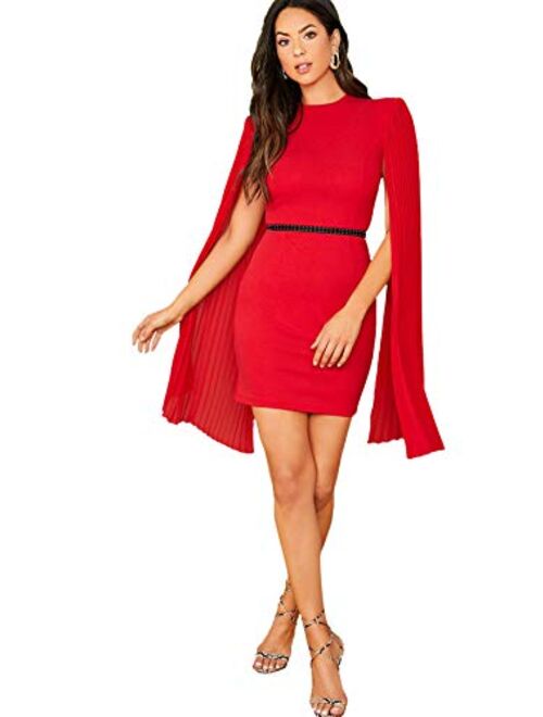 SheIn Women's Elegant Cloak Sleeve Mini Bodycon Cape Dress Plain