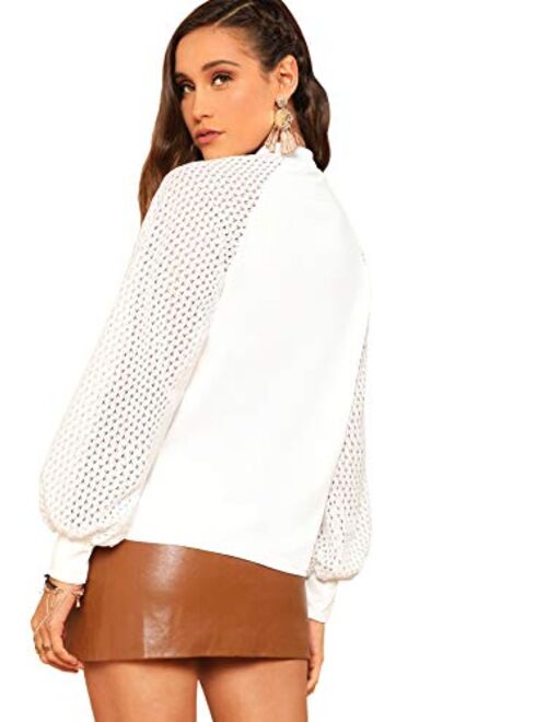 Floerns Women's Loose Drop Shoulder Lantern Sleeve Fashion Pullover Sweater Tops
