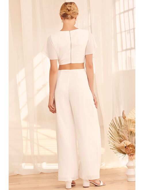 Lulus Toast to You White Flutter Sleeve Cutout Jumpsuit