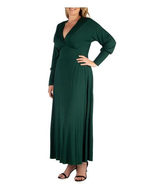 24seven Comfort Apparel Women's Plus Size Bishop Sleeves Maxi Dress
