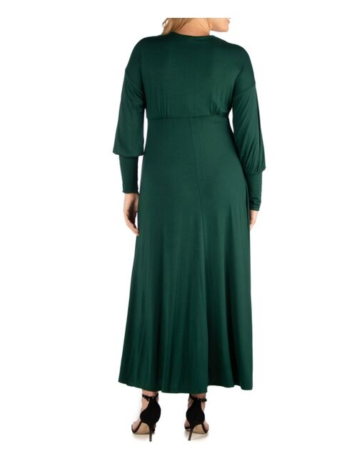 24seven Comfort Apparel Women's Plus Size Bishop Sleeves Maxi Dress
