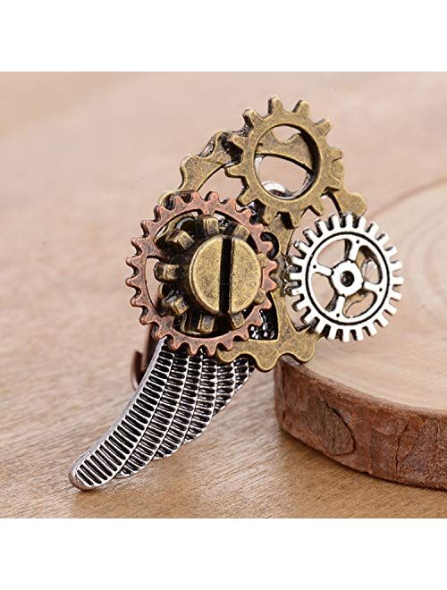 GemCave 6 Style Steampunk Women/Men Ring Retro Multi-Ring Clock Gears Ring Antique Collection/Souvenirs Adjustable Size (Style 1)