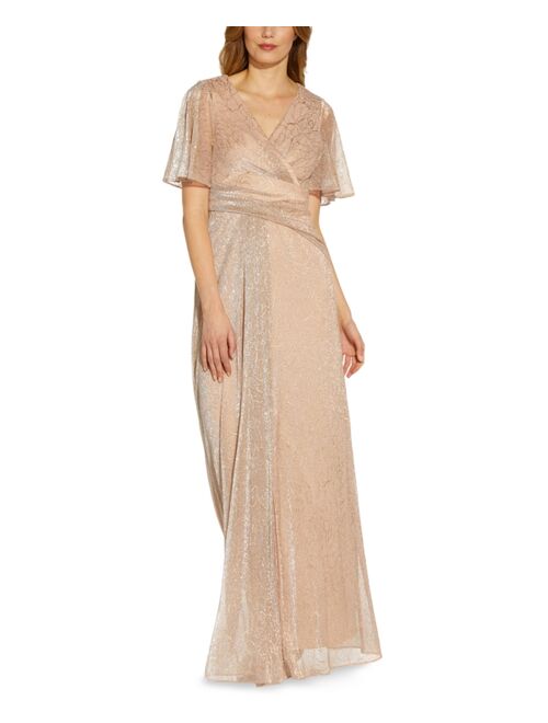 Adrianna Papell Metallic Floral Print Gown