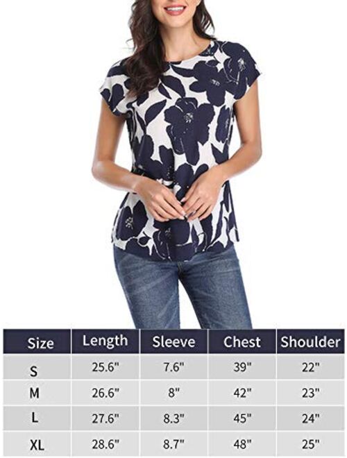 TORARY Women Short Sleeves Boatneck Floral Summer Casual Chiffon Blouse Top