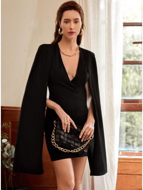 SHEIN Plunging Solid Cape Dress