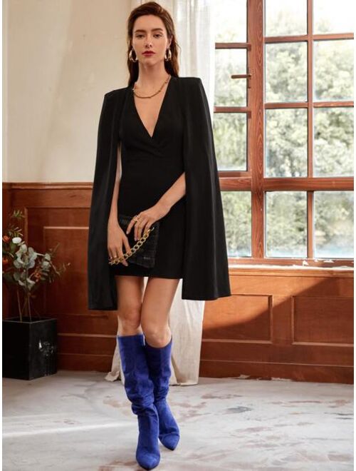 SHEIN Plunging Solid Cape Dress