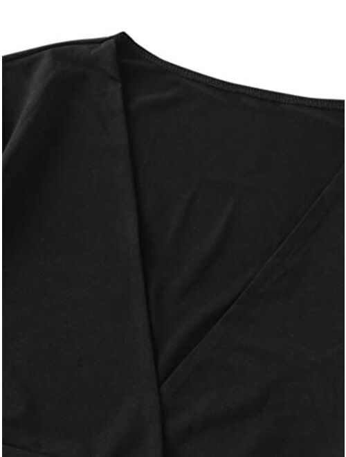 Floerns Women's V Neck Long Bell Sleeve Wrap Blouse Top Tee Shirts