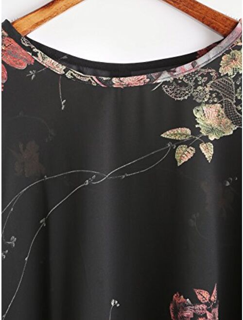 Milumia Women's Florals Batwing Sleeve Button Back Chiffon Blouse