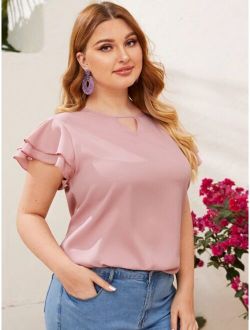 Plus Keyhole Neck Layered Flutter Sleeve Top