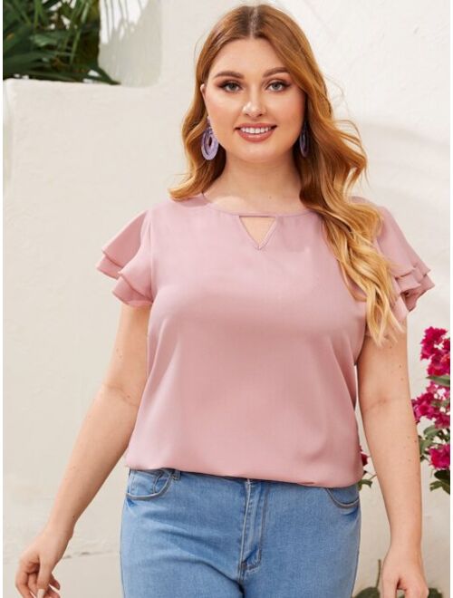 SHEIN Plus Keyhole Neck Layered Flutter Sleeve Top