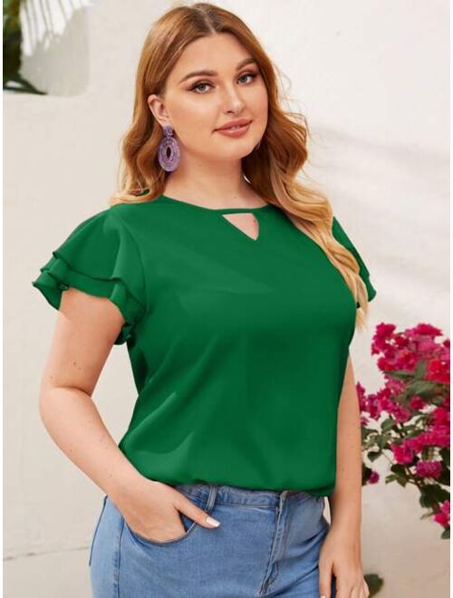 SHEIN Plus Keyhole Neck Layered Flutter Sleeve Top