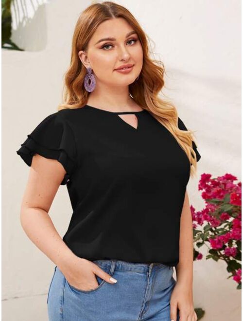 SHEIN Plus Keyhole Neck Layered Flutter Sleeve Top