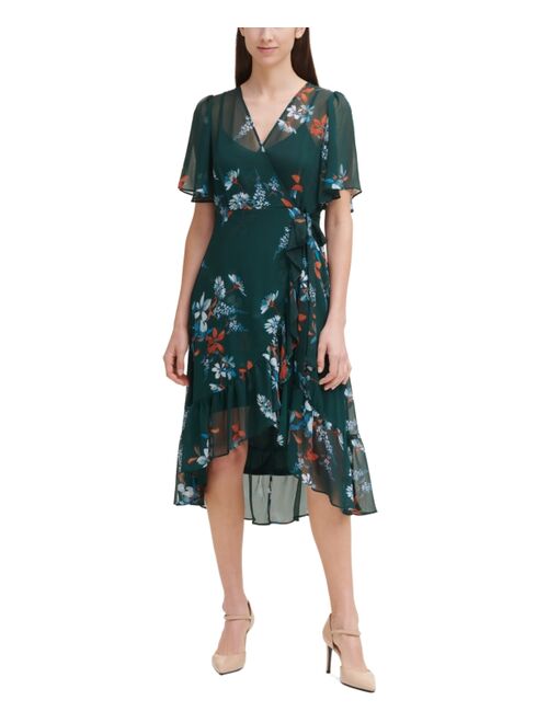 Calvin Klein Printed Faux-Wrap Dress