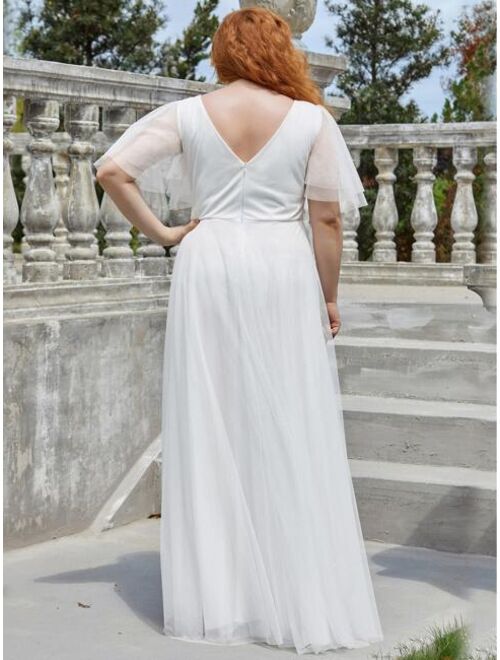 Ever-pretty Plus Contrast Mesh V Back Floor Length Prom Dress
