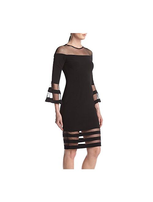 Betsy & Adam Women's Bell Sleeve Illusion Mesh Cocktail Dress