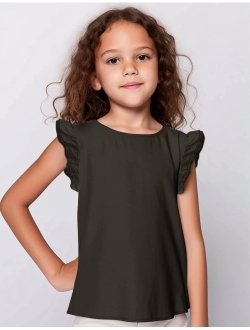 Little Girls Plain Flutter T Shirts Basic Ruffle Sleeve Tank Tops Blouse Tee
