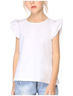 Little Girls Plain Flutter T Shirts Basic Ruffle Sleeve Tank Tops Blouse Tee