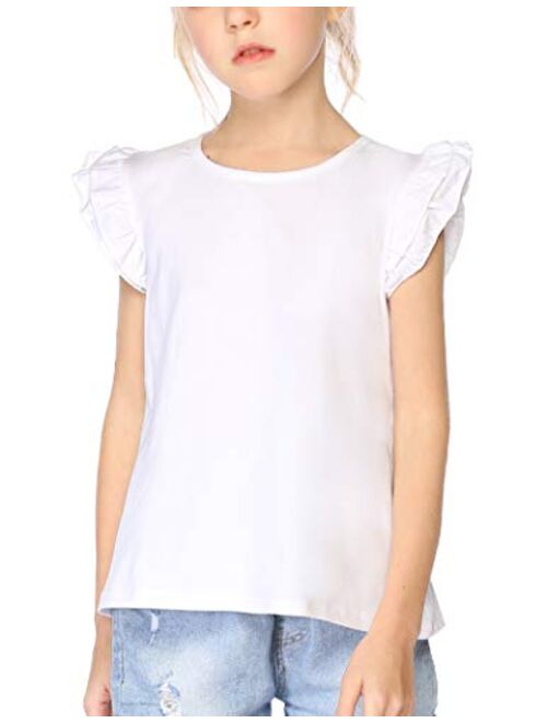 Arshiner Little Girls Plain Flutter T Shirts Basic Ruffle Sleeve Tank Tops Blouse Tee