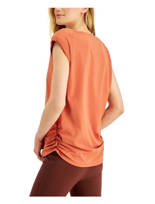 Alfani Solid Cap-Sleeve Cinched Knit Top, Created for Macy's