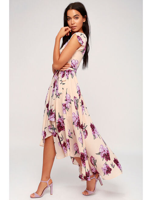Lulus French Countryside Blush Floral Print High-Low Dress