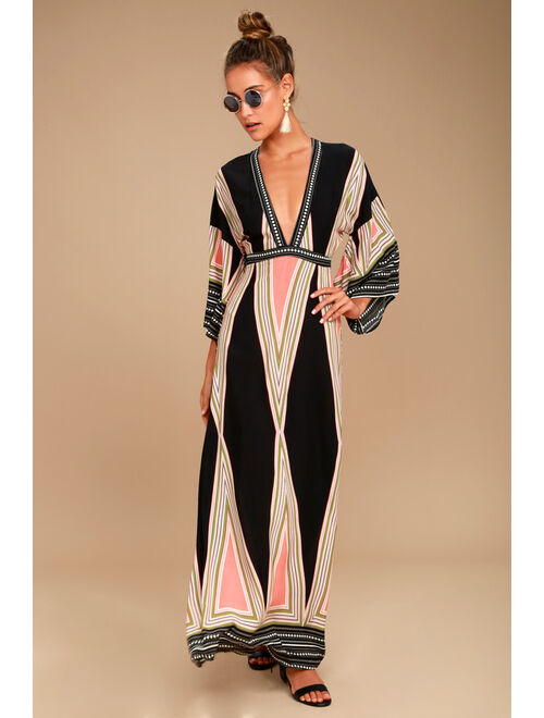 Lulus Montecito Black Print Maxi Dress