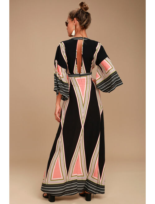 Lulus Montecito Black Print Maxi Dress