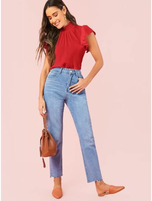 SHEIN Shirred Neck Flutter Sleeve Top