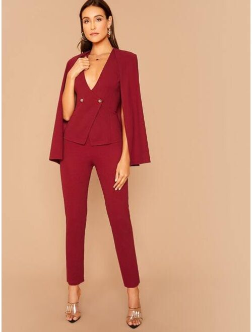 SHEIN Double Breasted Cape Blazer and Tailored Pants Set