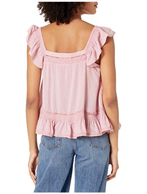 Lucky Brand Women's Flutter Sleeve Square Neck Button Up Peplum Top