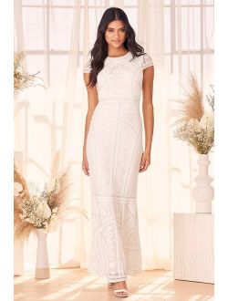 Endless Devotion White Sequin Embroidered Mermaid Maxi Dress