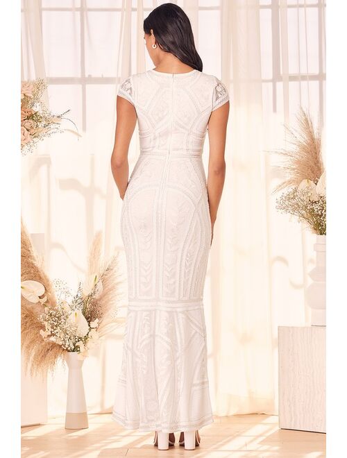 Lulus Endless Devotion White Sequin Embroidered Mermaid Maxi Dress