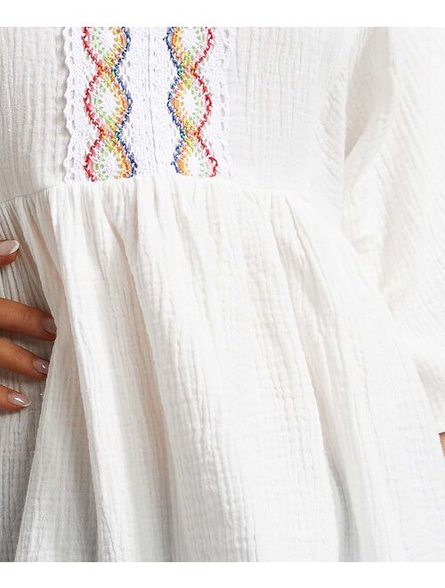 Suzanne Betro Ivory Embroidered V-Neck Kimono-Sleeve Tunic - Women & Plus
