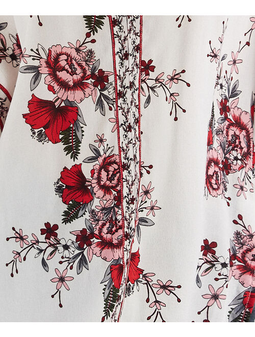 Suzanne Betro White & Red Floral Border Kimono-Sleeve Tunic - Women & Plus