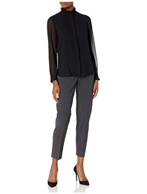 Anne Klein Women's Ruffled Neck and Cuff Button Down Blouse