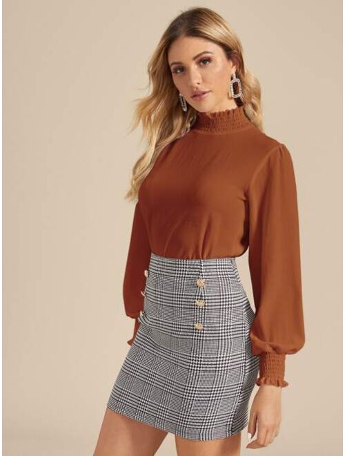 Shein Zip Back Lettuce Frill Blouse