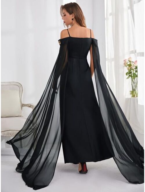 Shein Extra-Long Sleeve Cold Shoulder Maxi Prom Dress
